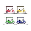 Golf cart vector icon in gray, red, yellow, green and blue colors. Royalty Free Stock Photo