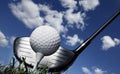 Golf club and ball in grass Royalty Free Stock Photo