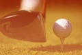 Golf club and ball in grass Royalty Free Stock Photo