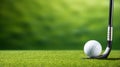 Golf club and golf ball on green grass with bokeh background Royalty Free Stock Photo