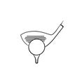 Golf club and ball on tee hand drawn outline doodle icon. Royalty Free Stock Photo