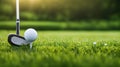 Golf club ball on tee set against the lush green backdrop Royalty Free Stock Photo