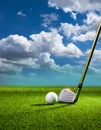 Golf club and golf ball on the turf Royalty Free Stock Photo