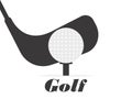 Golf club behind the ball. Black silhouette of a golf club and a white ball. Golf black and white banner in a minimalist style. Royalty Free Stock Photo