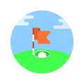 Golf club flat logo. Golf ball and flag flat icon.