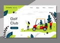 Golf club landing page template, golfing school concept with golf car, banner website - vector illustration Royalty Free Stock Photo