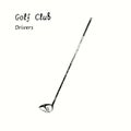 Golf Club types. Drivers. Ink black and white doodle drawing