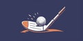 Golf club with white golf ball resting on its clubhead. Golf course during play. Illustration in drawn art style. Royalty Free Stock Photo