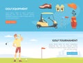 Golf Club with Young Man on Green Lawn Playing Club-and-ball Sport Game Vector Template Royalty Free Stock Photo