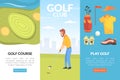 Golf Club with Young Man on Green Lawn Playing Club-and-ball Sport Game Vector Template Royalty Free Stock Photo