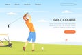 Golf Club with Young Man on Green Lawn Playing Club-and-ball Sport Game Vector Template Royalty Free Stock Photo