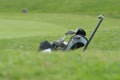 Golf Clubs green , bag on the   fairway Royalty Free Stock Photo