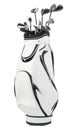 Golf clubs in white and black bag isolated on white Royalty Free Stock Photo