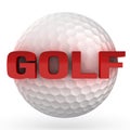 The word golf is three-dimensional red.
