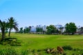 Golf course on the background of hotels by the sea. Tunisia, Sousse, El Kantaoui 06 19 2019 Royalty Free Stock Photo