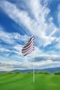 golf course flag waving in the wind with a beautiful sky backdrop Royalty Free Stock Photo