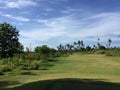 African golf course with palm trees lining the fairway Royalty Free Stock Photo