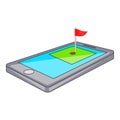 Golf course on phone icon, cartoon style Royalty Free Stock Photo