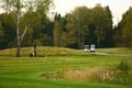 A golf course with roads, bunkers and ponds Royalty Free Stock Photo