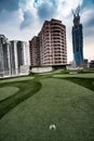 Golf course on the roof of scyscraper Royalty Free Stock Photo