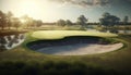 Golf course in a sunny day background. Generative AI Royalty Free Stock Photo