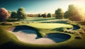 Golf course in a sunny day background. Generative AI Royalty Free Stock Photo