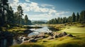 Golf course in a sunny day background GenerativeAI Royalty Free Stock Photo