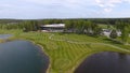 Golf course on a Sunny day, an excellent Golf club with ponds and green grass, view from the sky Royalty Free Stock Photo