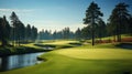 Golf course top view. Aerial view of golfers on putting green. Royalty Free Stock Photo