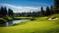 Golf course top view. Aerial view of golfers on putting green. Royalty Free Stock Photo