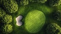 Golf Course View From Above, Showing Green Scenery and Sand Trap with Leisure Theme Royalty Free Stock Photo