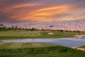 golf courseat sunset in palm springs, california