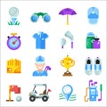 Golf Equipment and Clothes Icons in Flat Royalty Free Stock Photo