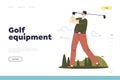 Golf equipment concept of landing page with male player play golf with club and ball at course Royalty Free Stock Photo