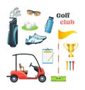 Golf equipment set logo icons sports gear for game. Royalty Free Stock Photo