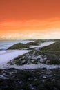 Golf fairway with winter orange sunset sky Royalty Free Stock Photo