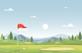 Golf Field Flag Green Grass Tree Outdoor Sport Landscape Royalty Free Stock Photo