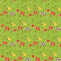 Golf field flags hobby equipment cart player golfing sport symbol flag hole game seamless pattern background vector