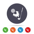 Golf fireball with club sign icon. Sport symbol.