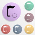 Golf flag and golf ball badge color set icon. Simple glyph, flat vector of sport icons for ui and ux, website or mobile Royalty Free Stock Photo