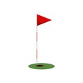 Golf flag on the grass with hole isolated on white background, flat element for golfing, golf equipment - vector Royalty Free Stock Photo