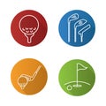 Golf flat linear long shadow icons set