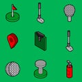 Golf flat outline isometric set