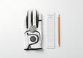 Golf glove, scorecard, and pencil on a white background Royalty Free Stock Photo