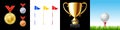 Golf icon set. Flag, ball, trophy cup and medal