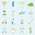Golf Icons Flat Line Royalty Free Stock Photo