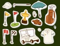 Golf icons hobby car equipment cart player golfing sport symbol flag hole game elements vector illustration. Royalty Free Stock Photo
