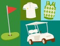 Golf icons hobby car equipment cart player golfing sport symbol flag hole game elements vector illustration. Royalty Free Stock Photo