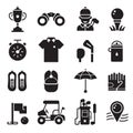 Golf Icons Set in Outline Silhouette Style Royalty Free Stock Photo