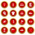 Golf items icon red circle set